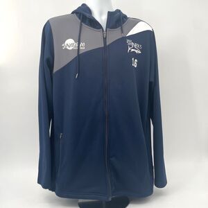 Sale Sharks Jacket Mens XL Blue Samurai Sports Hood Full Zip Knit #16 Rugby